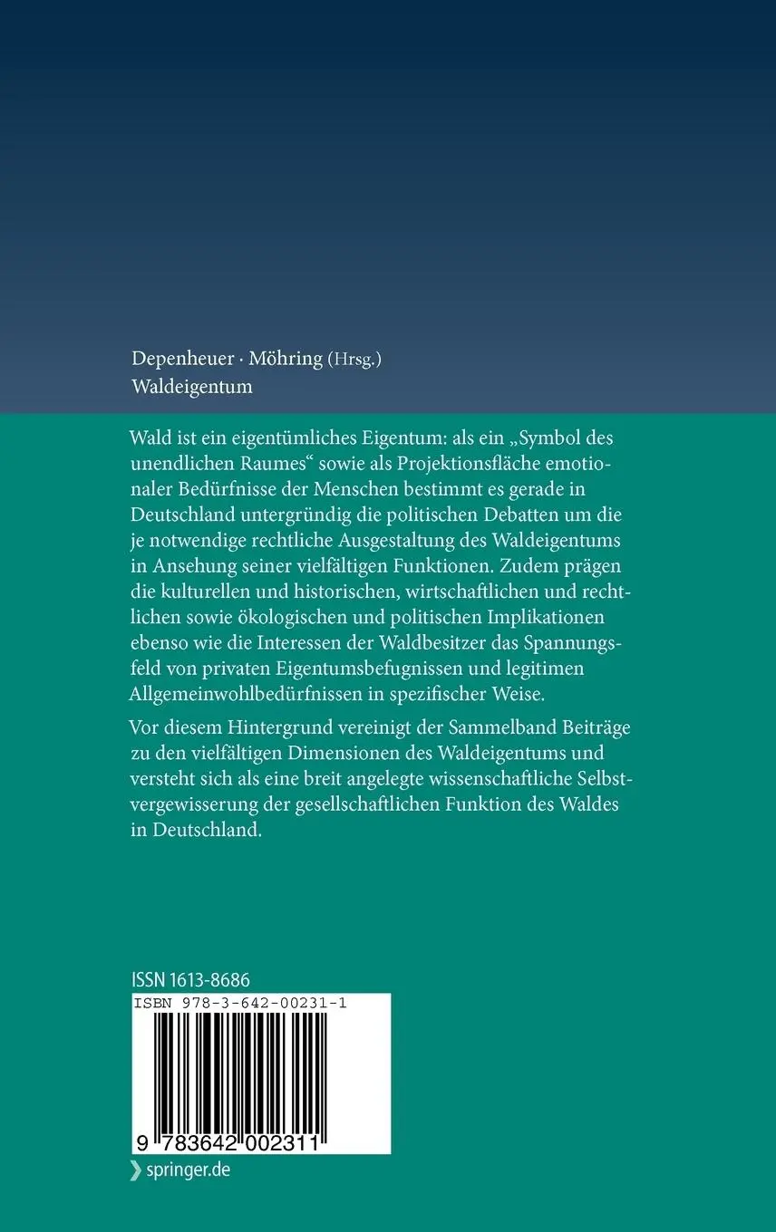 Rückseite: 9783642002311 | Waldeigentum | Dimensionen und Perspektiven | Bernhard Möhring (u. a.)
