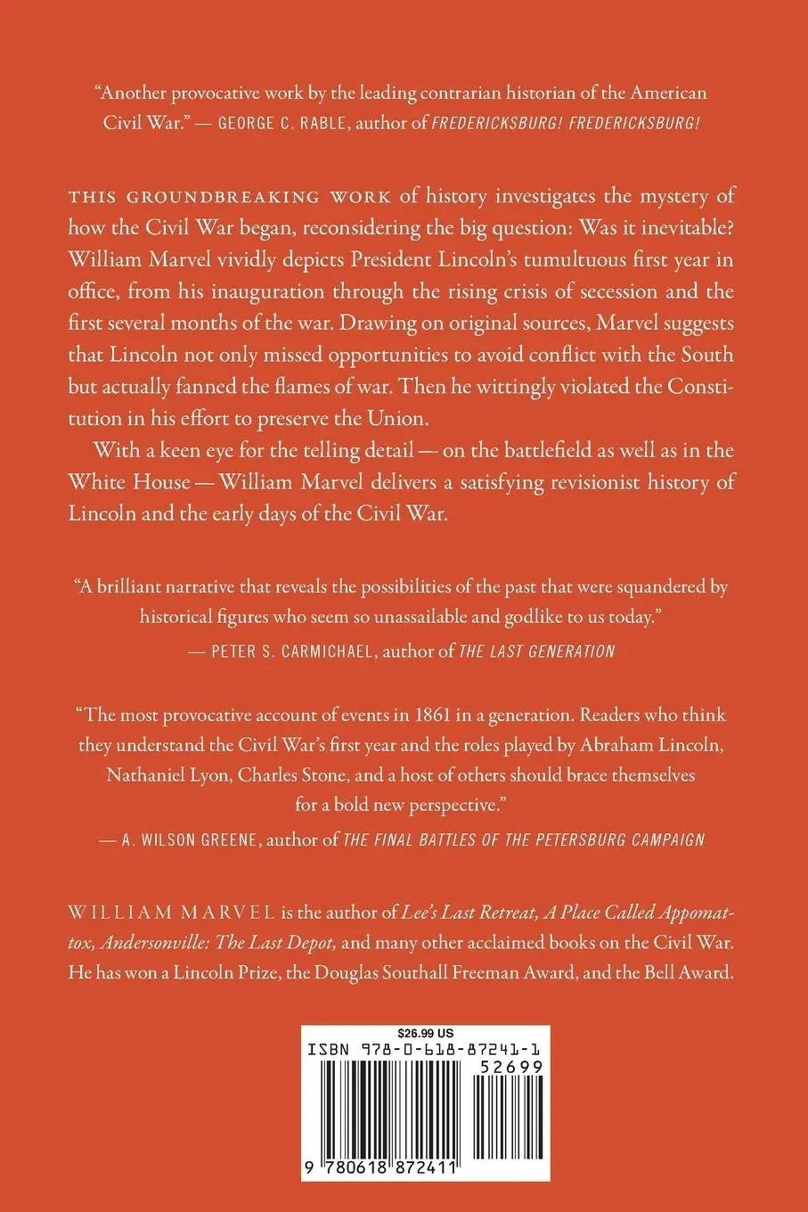 Rückseite: 9780618872411 | Mr. Lincoln Goes to War | William Marvel | Taschenbuch | Englisch