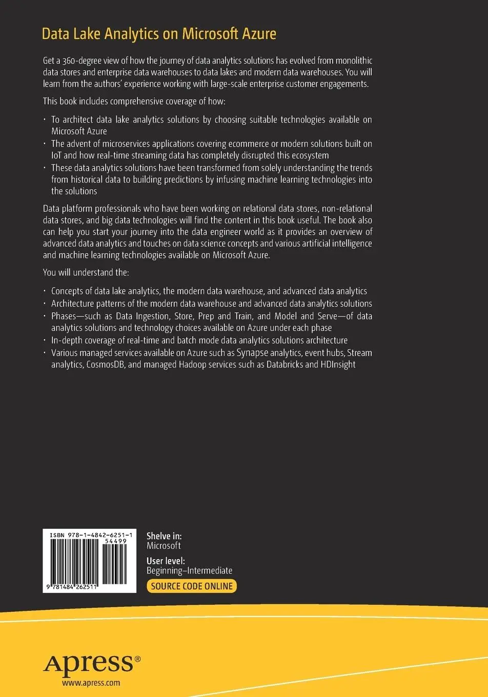 Rückseite: 9781484262511 | Data Lake Analytics on Microsoft Azure | Pankaj Khattar (u. a.) | Buch