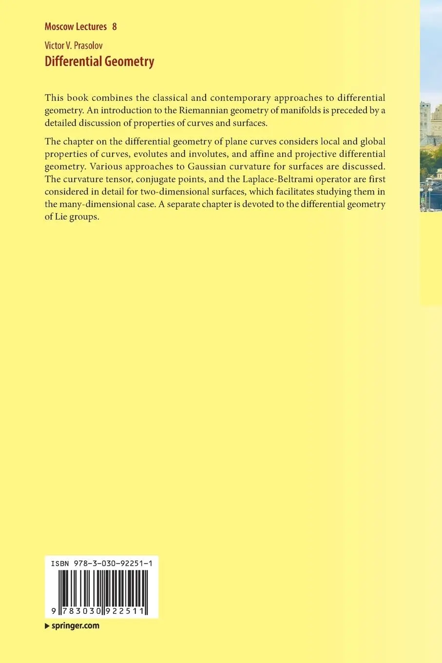 Rückseite: 9783030922511 | Differential Geometry | Victor V. Prasolov | Taschenbuch | xi | 2023