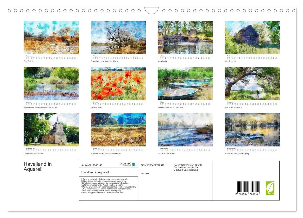 Bild: 9783457712511 | Havelland in Aquarell (Wandkalender 2026 DIN A3 quer), CALVENDO...