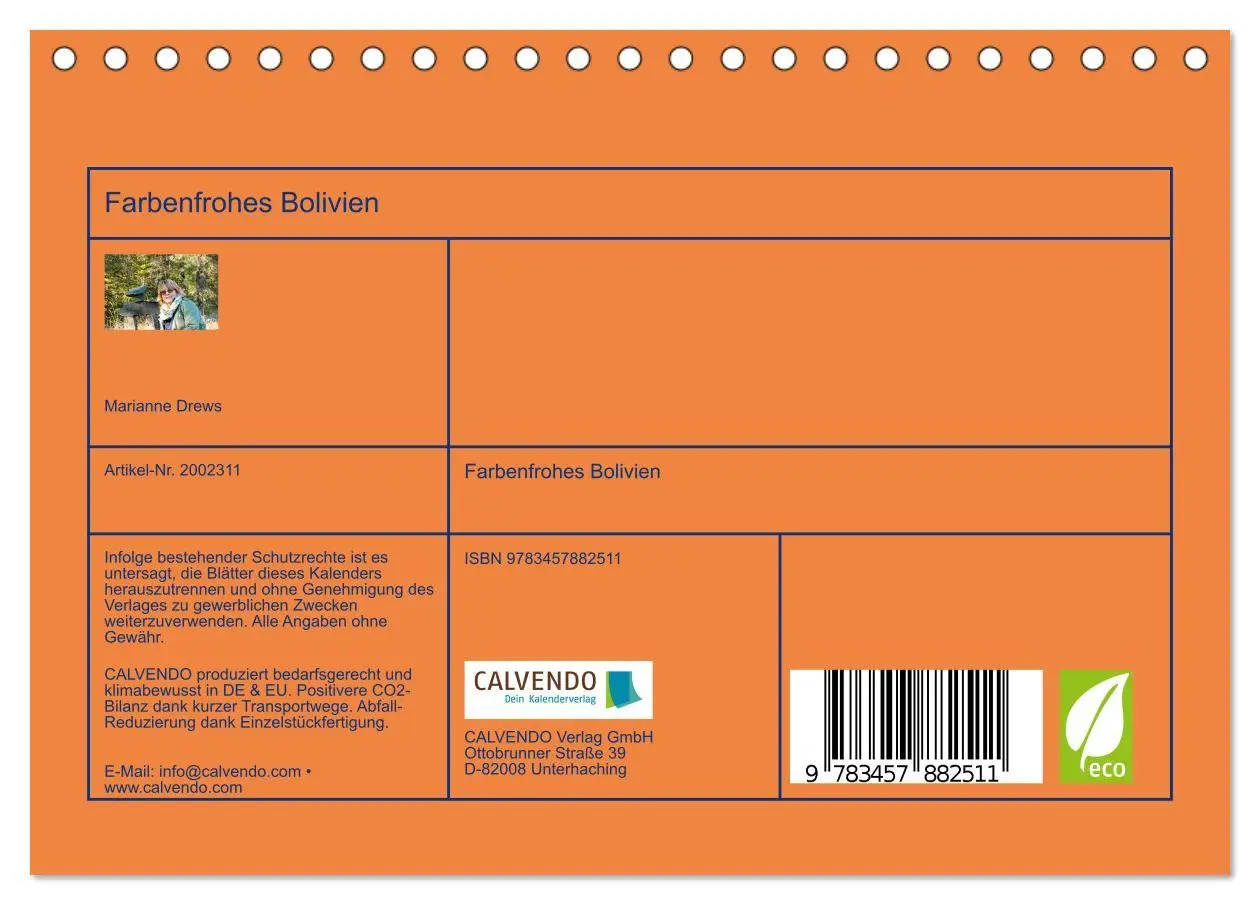 Bild: 9783457882511 | Farbenfrohes Bolivien (Tischkalender 2026 DIN A5 quer), CALVENDO...