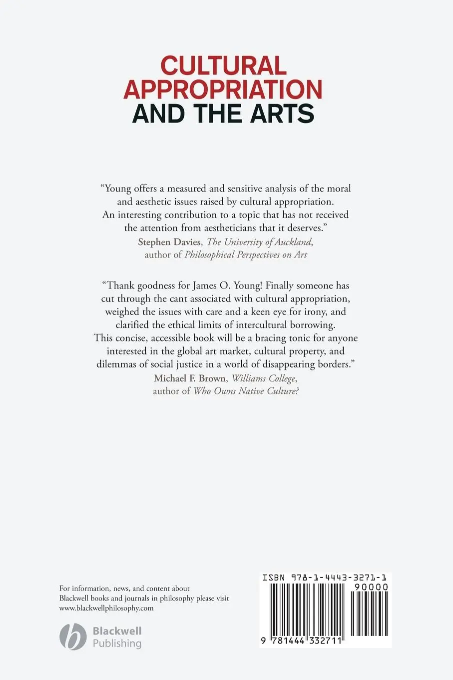 Rückseite: 9781444332711 | Cultural Appropriation and the Arts | James O Young | Taschenbuch