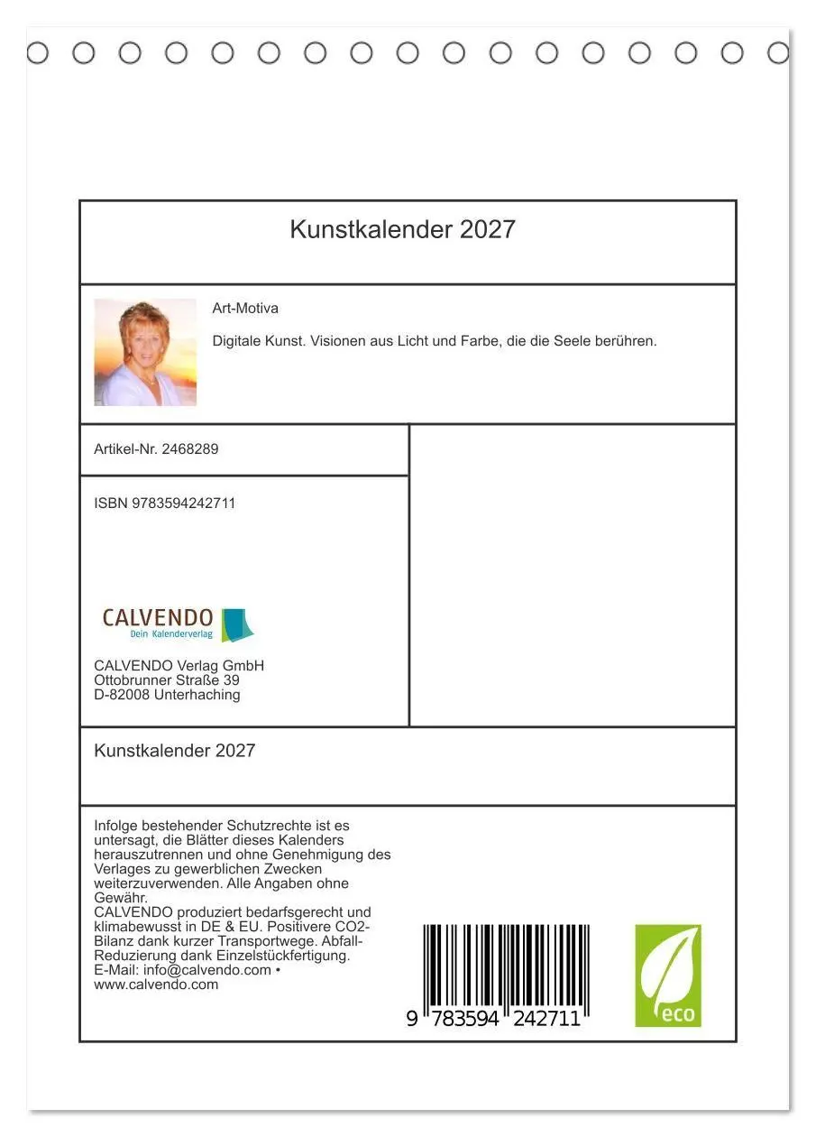 Bild: 9783594242711 | Kunstkalender 2027 (Tischkalender 2027 DIN A5 hoch), CALVENDO...