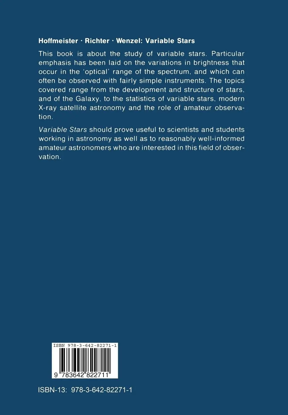 Rückseite: 9783642822711 | Variable Stars | C. Hoffmeister (u. a.) | Taschenbuch | xvi | Englisch