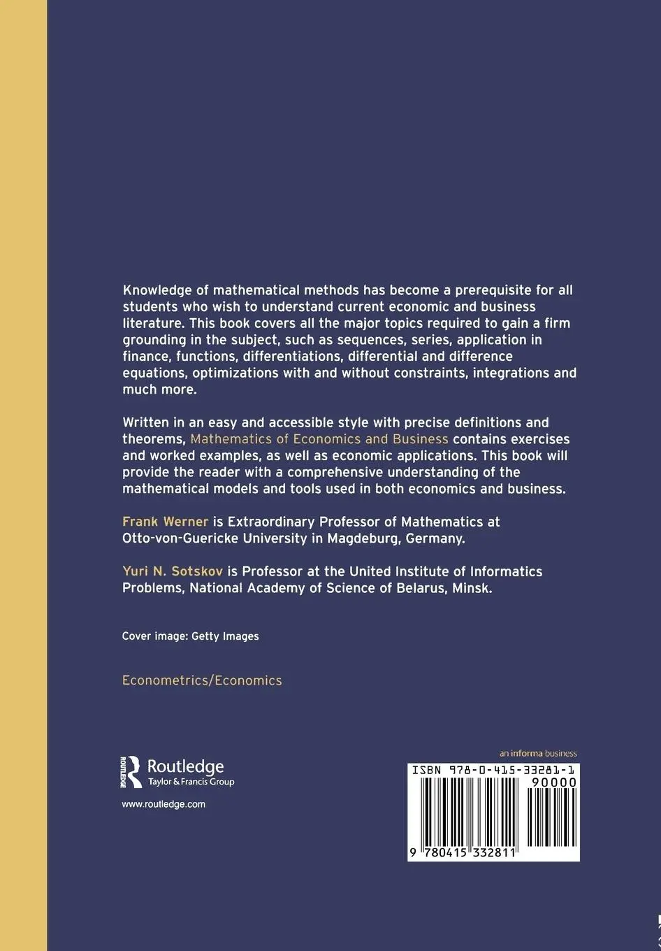 Rückseite: 9780415332811 | Mathematics of Economics and Business | Frank Werner (u. a.) | Buch