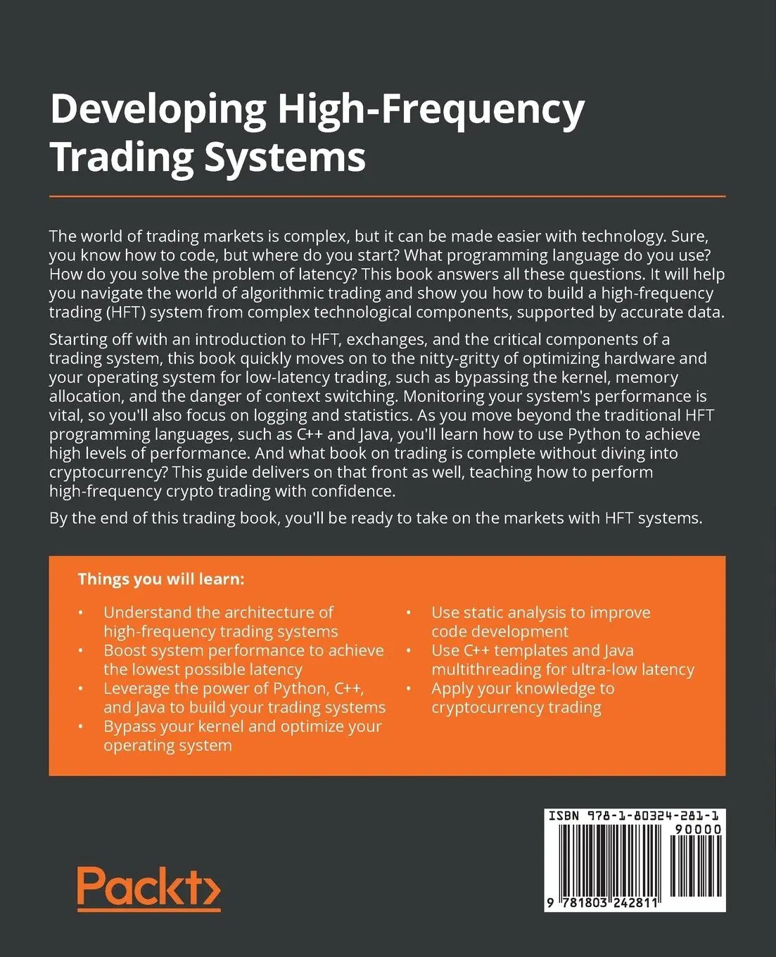 Rückseite: 9781803242811 | Developing High-Frequency Trading Systems | Sebastien Donadio (u. a.)