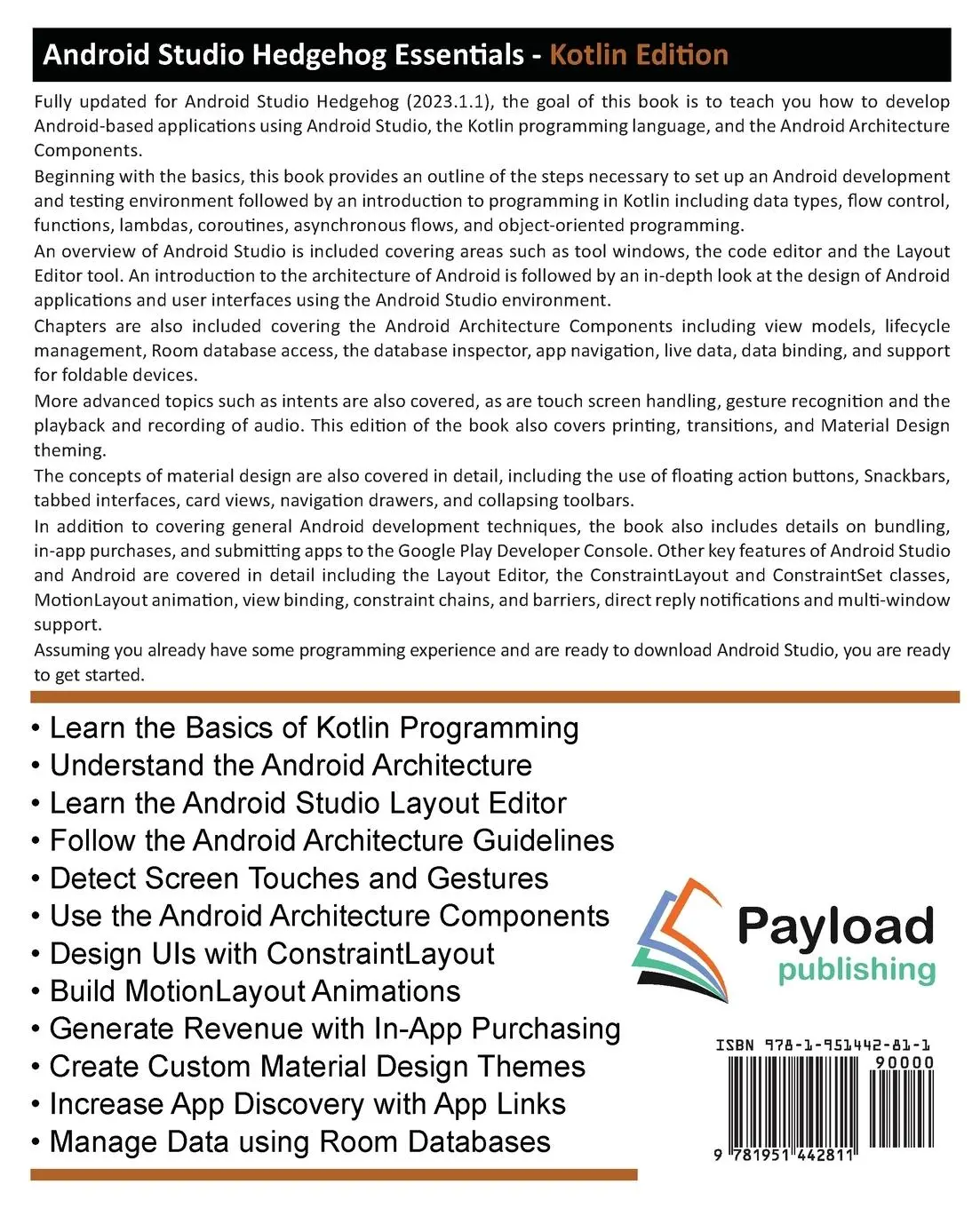 Rückseite: 9781951442811 | Android Studio Hedgehog Essentials - Kotlin Edition | Neil Smyth