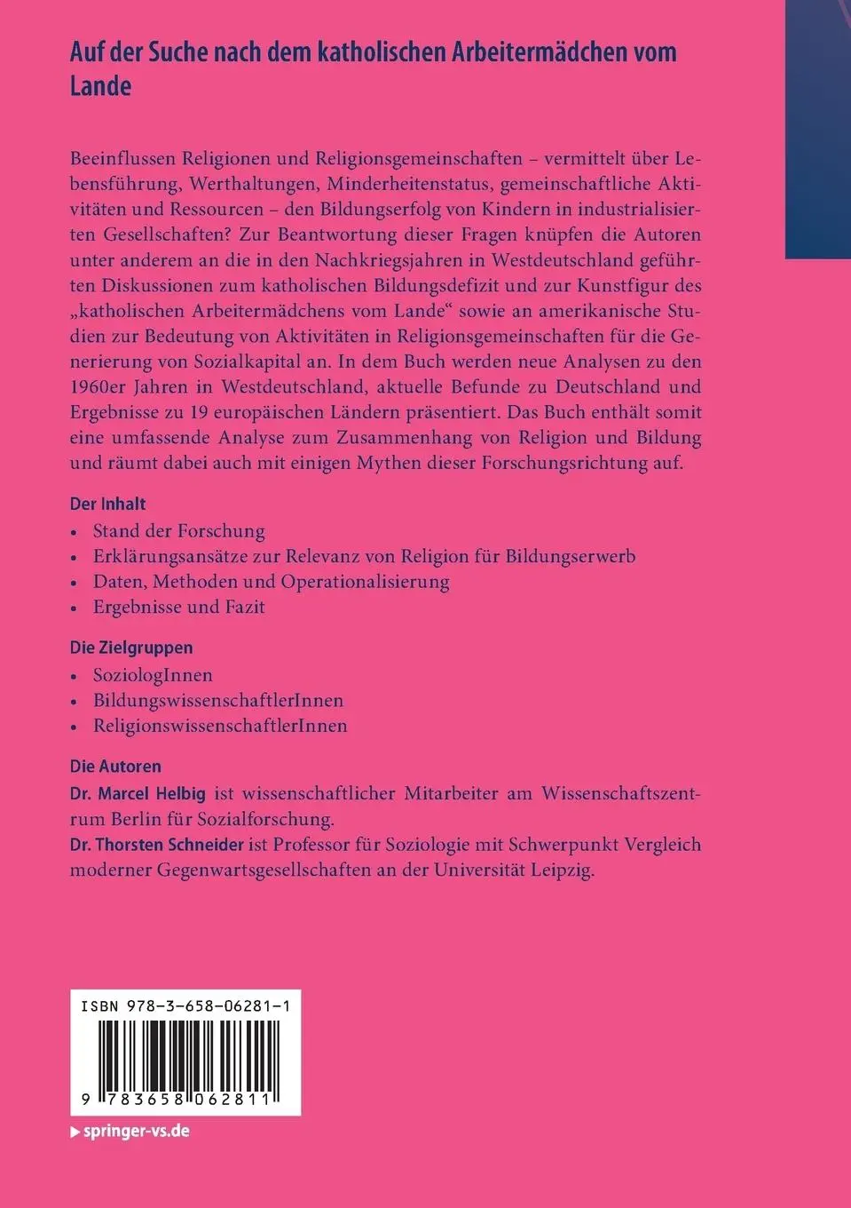 Rückseite: 9783658062811 | Auf der Suche nach dem katholischen Arbeitermädchen vom Lande | Buch