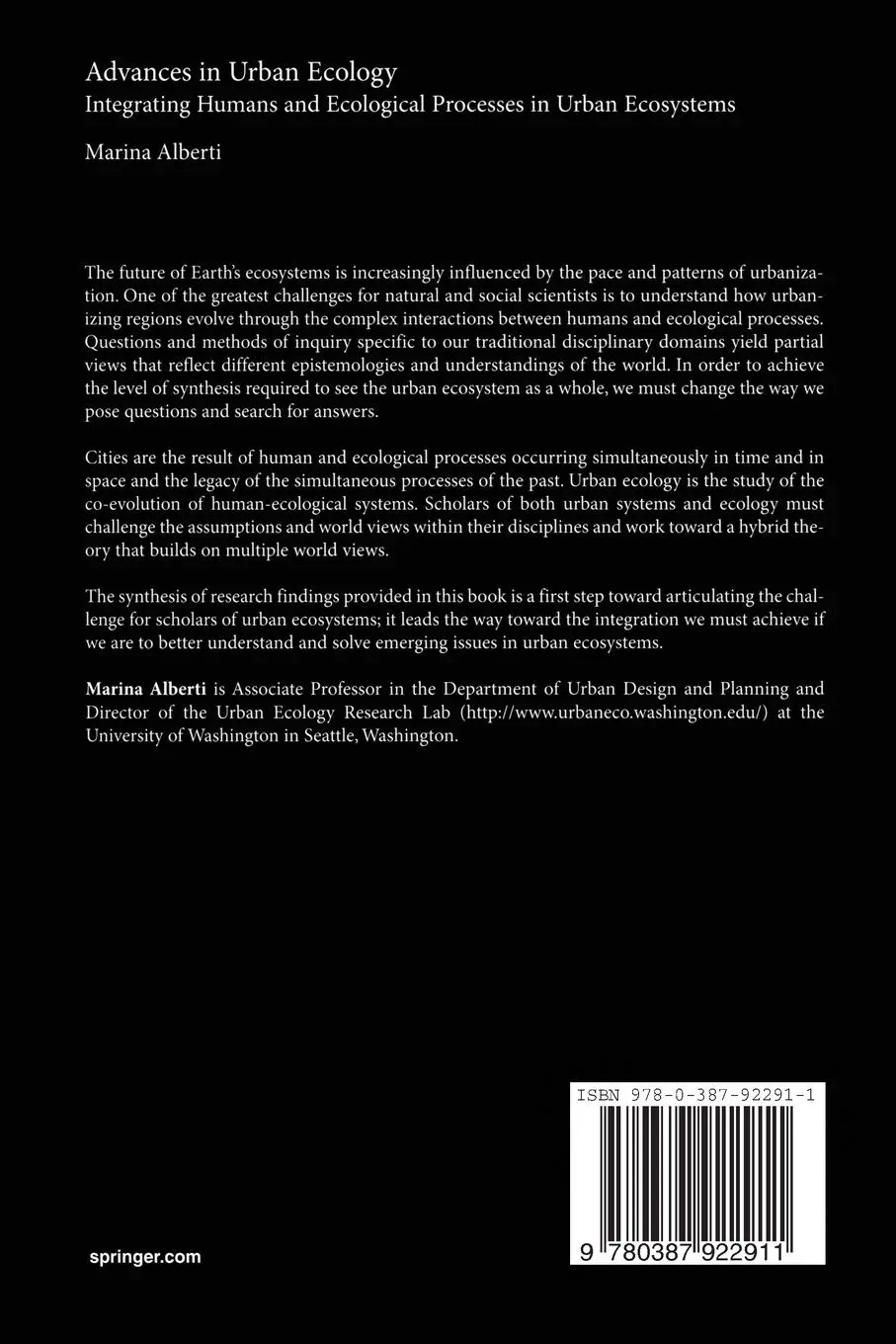 Rückseite: 9780387922911 | Advances in Urban Ecology | Marina Alberti | Taschenbuch | xviii