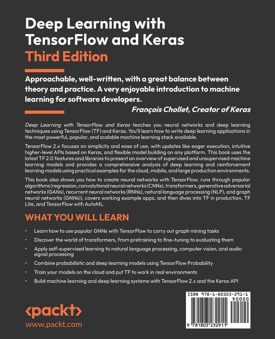 Rückseite: 9781803232911 | Deep Learning with TensorFlow and Keras - Third Edition | Taschenbuch