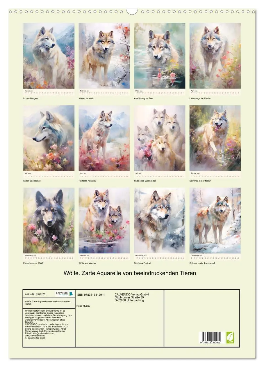 Bild: 9783516312911 | Wölfe. Zarte Aquarelle von beeindruckenden Tieren (Wandkalender...