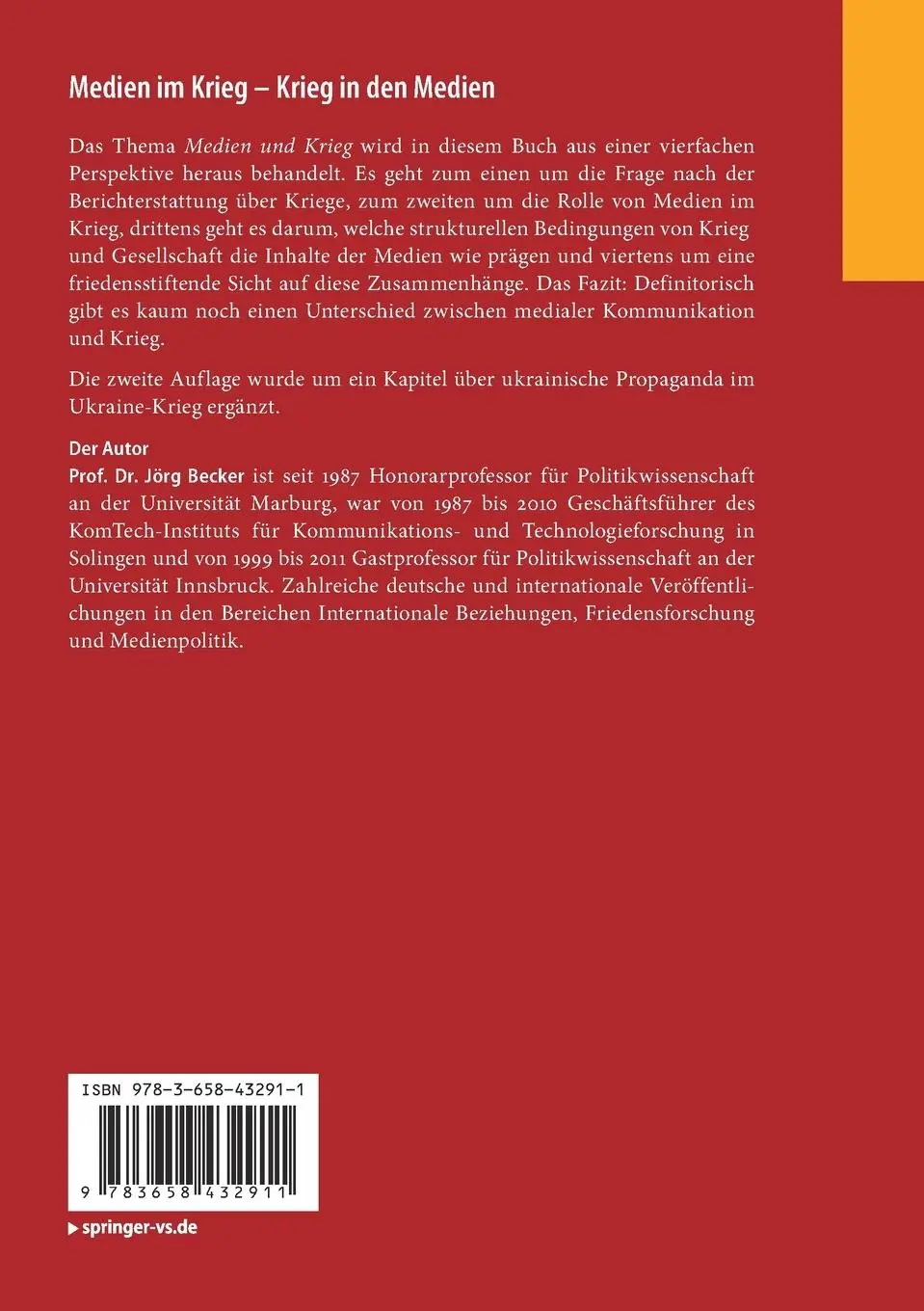 Rückseite: 9783658432911 | Medien im Krieg ¿ Krieg in den Medien | Jörg Becker | Taschenbuch | ix