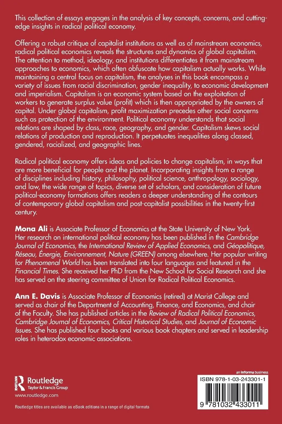 Rückseite: 9781032433011 | Radical Political Economics | Ann E. Davis (u. a.) | Taschenbuch