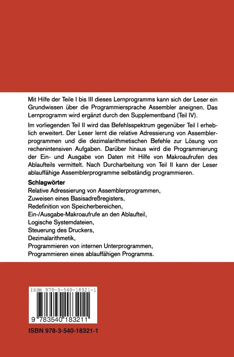 Rückseite: 9783540183211 | Assembler II | Ein Lernprogramm | Rainer Alletsee (u. a.) | Buch | xi
