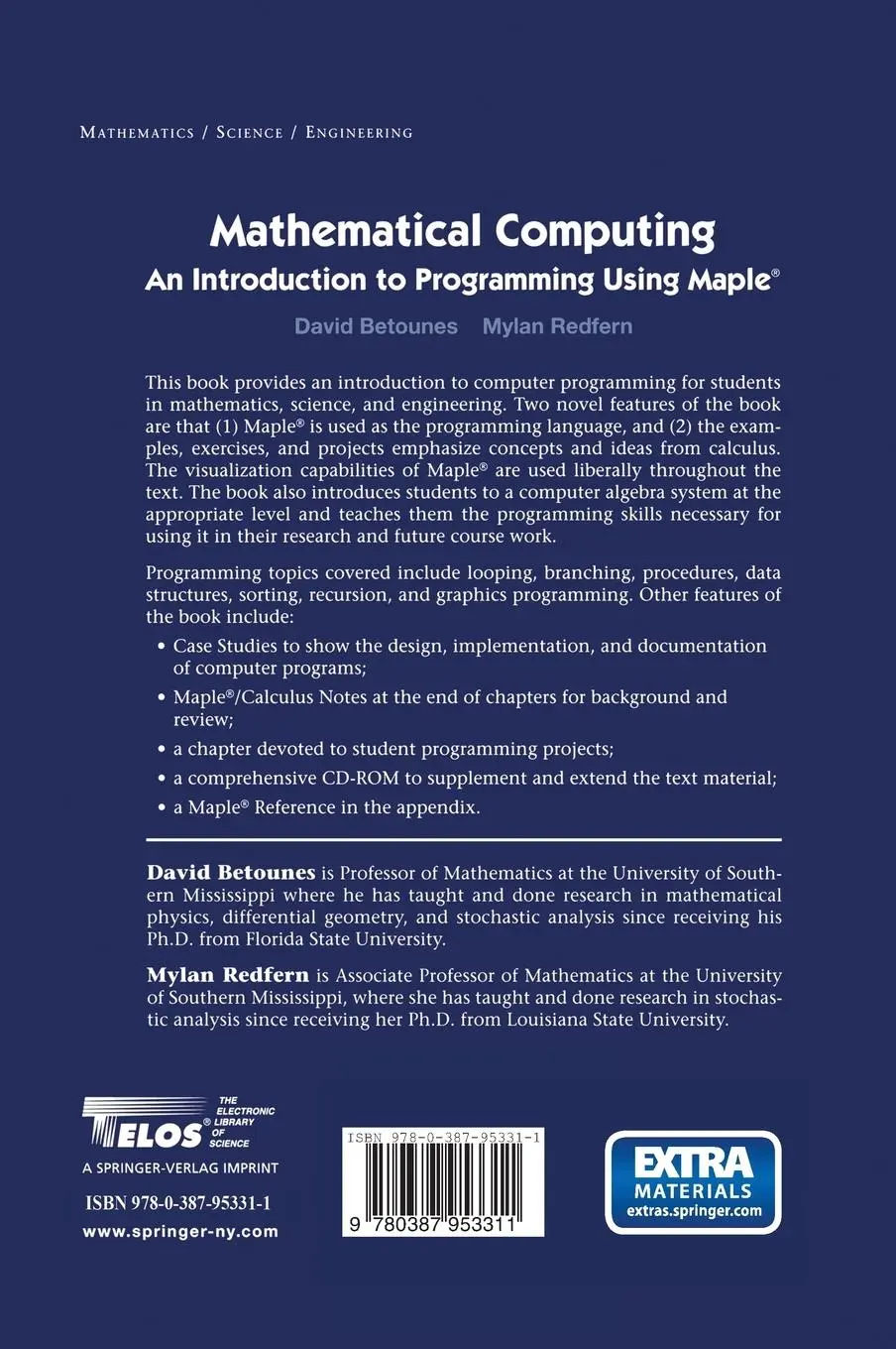 Rückseite: 9780387953311 | Mathematical Computing | An Introduction to Programming Using Maple®