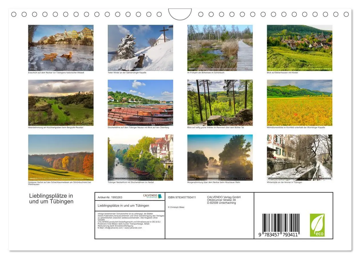 Bild: 9783457793411 | Lieblingsplätze in und um Tübingen (Wandkalender 2026 DIN A4 quer),...