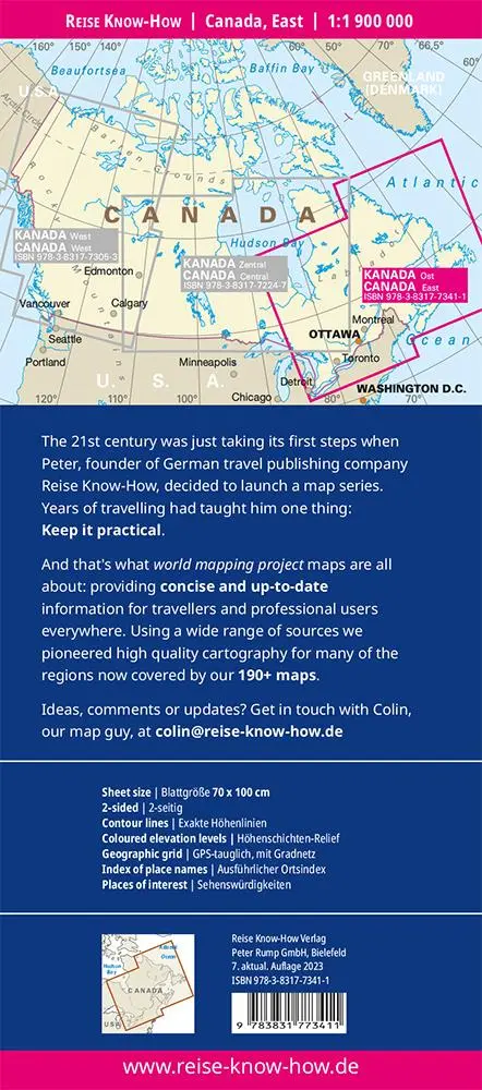 Rückseite: 9783831773411 | Reise Know-How Landkarte Kanada Ost / East Canada (1:1.900.000) | Rump