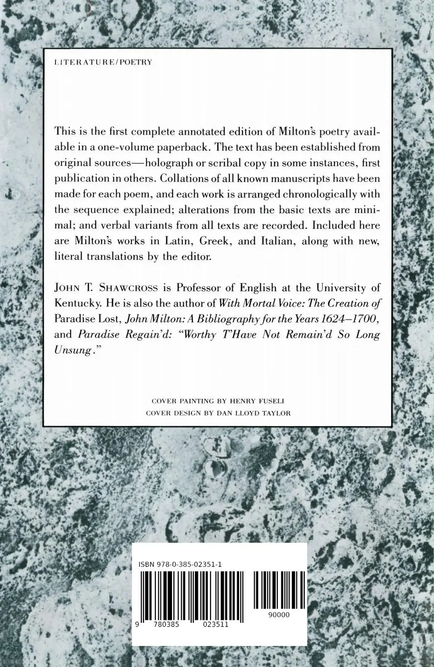 Rückseite: 9780385023511 | The Complete Poetry of John Milton | John Milton | Taschenbuch