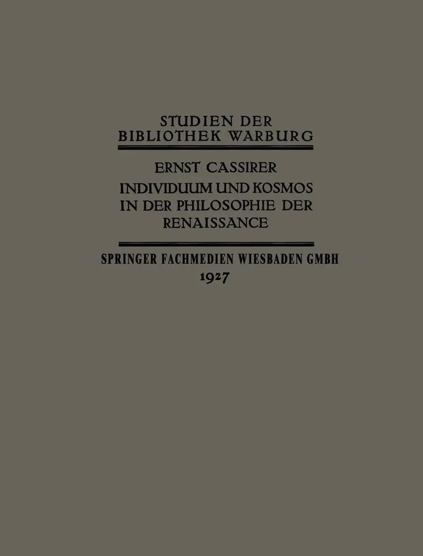 Cover: 9783663153511 | Individuum und Kosmos in der Philosophie der Renaissance | Cassirer