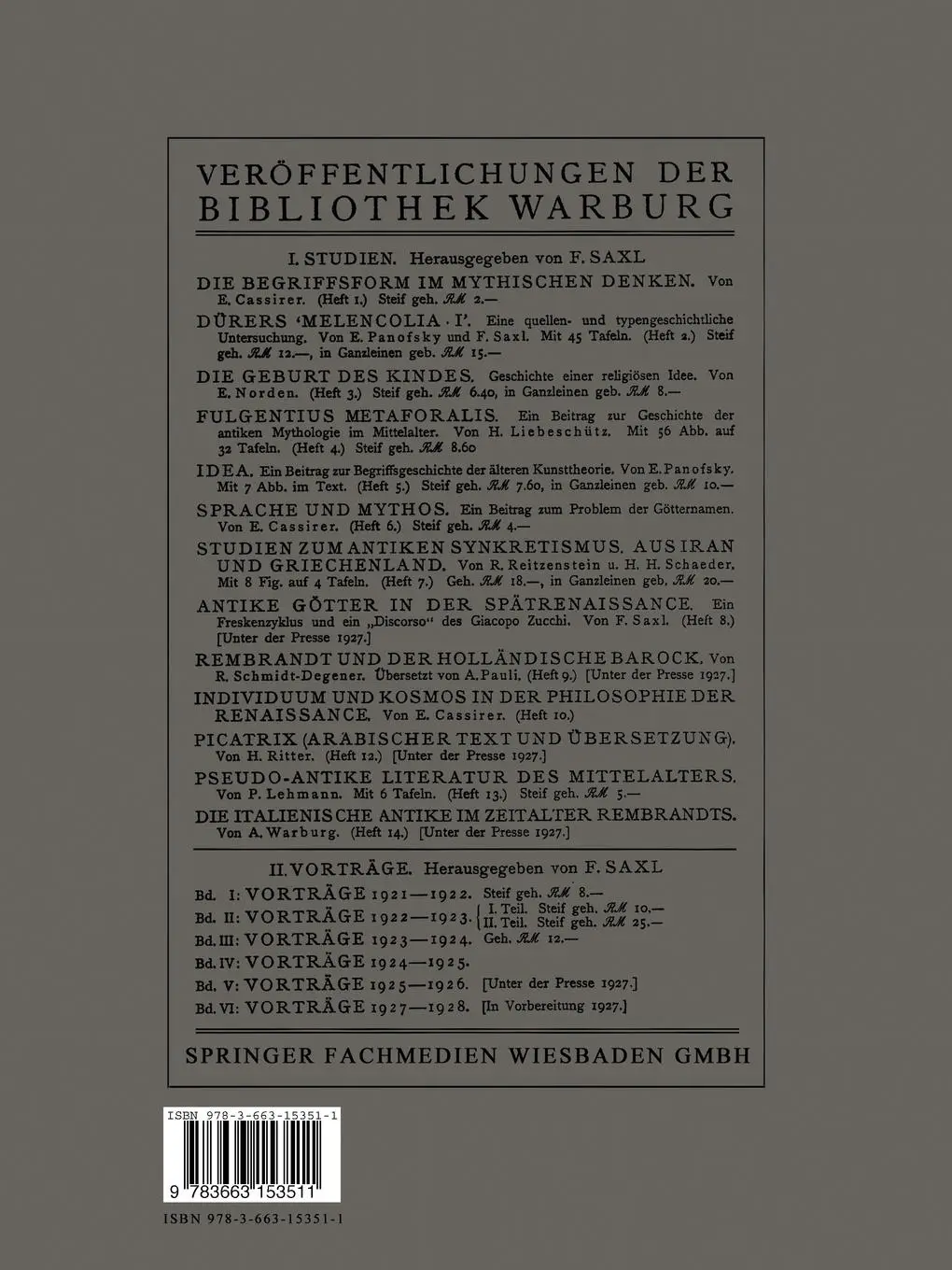 Rückseite: 9783663153511 | Individuum und Kosmos in der Philosophie der Renaissance | Cassirer
