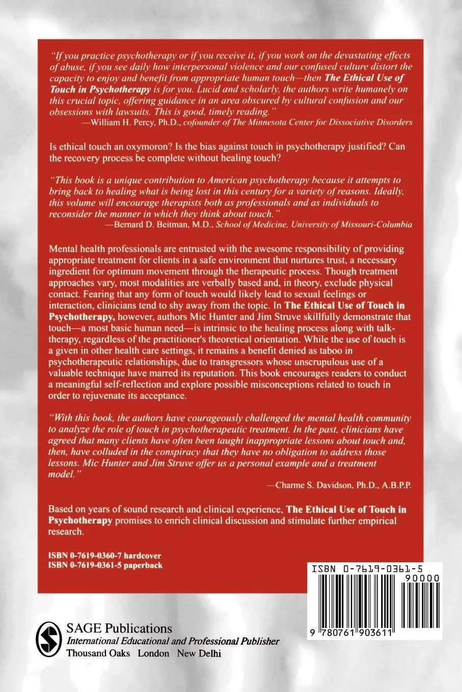 Rückseite: 9780761903611 | The Ethical Use of Touch in Psychotherapy | Jim Struve (u. a.) | Buch