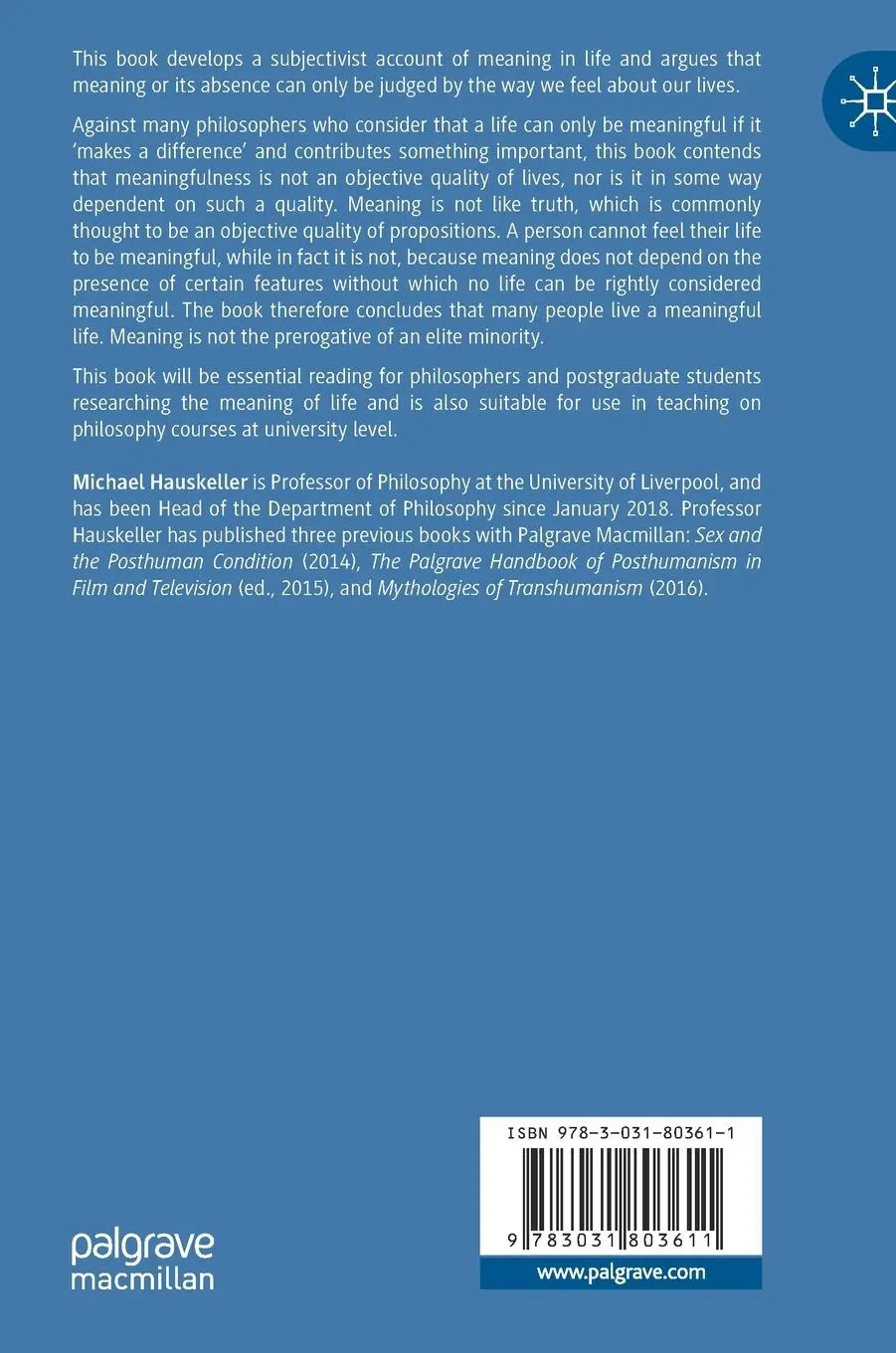 Rückseite: 9783031803611 | Meaning in Life | A Subjectivist Account | Michael Hauskeller | Buch