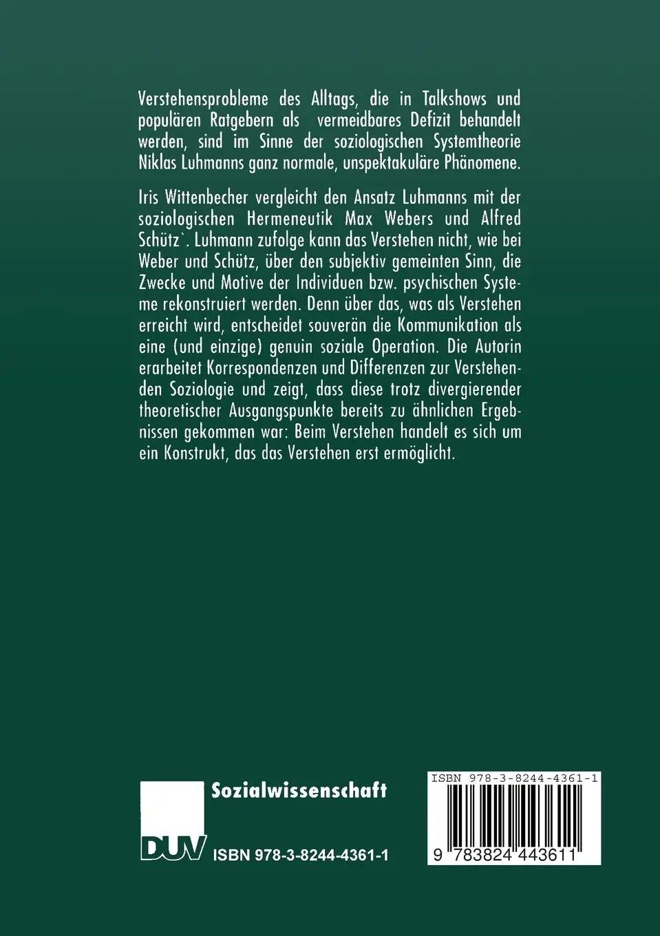 Rückseite: 9783824443611 | Verstehen ohne zu verstehen | Iris Wittenbecher | Taschenbuch | xiii