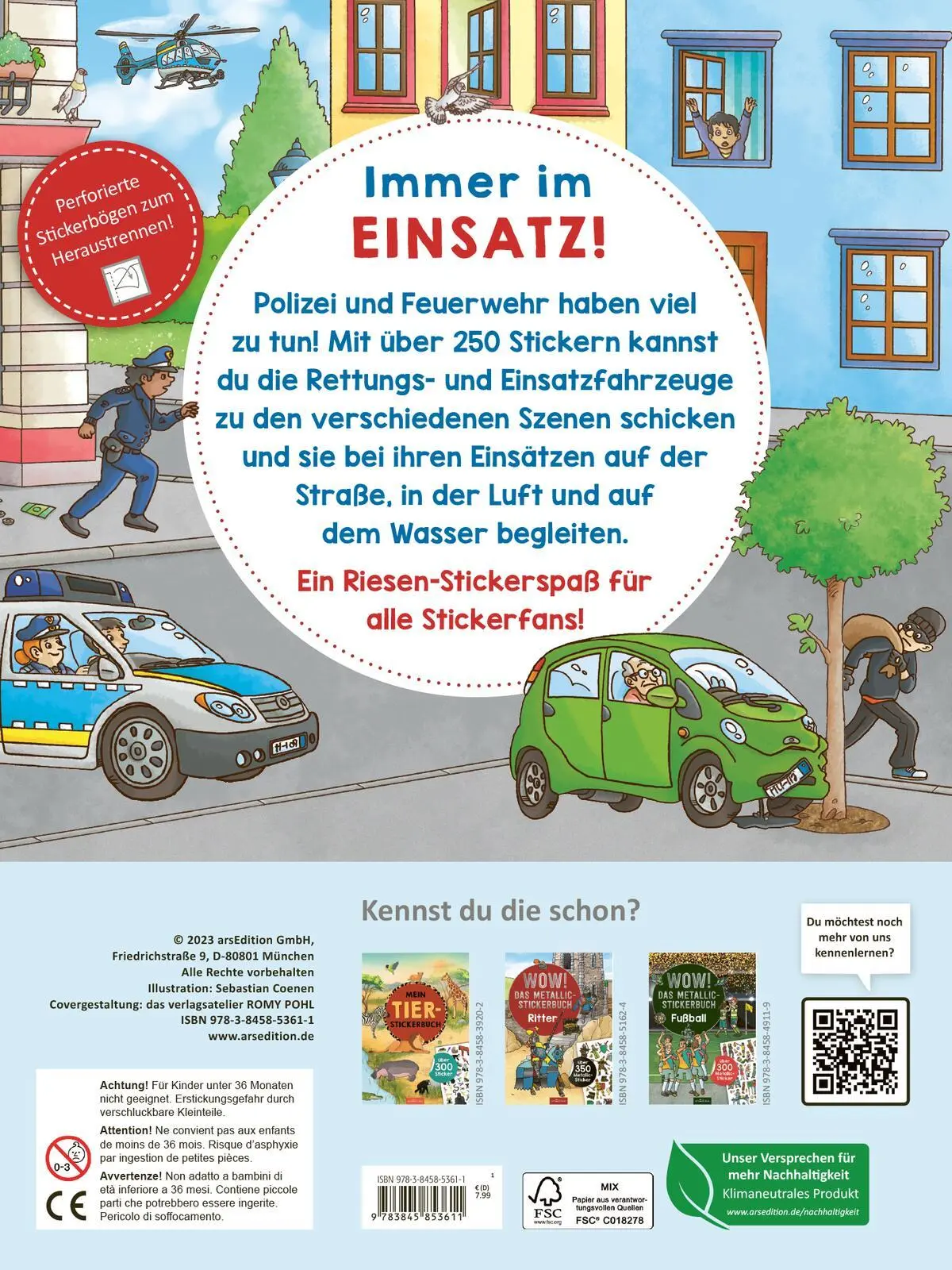 Rückseite: 9783845853611 | Mein Polizei- und Feuerwehr-Stickerheft | Über 250 Sticker | Coenen