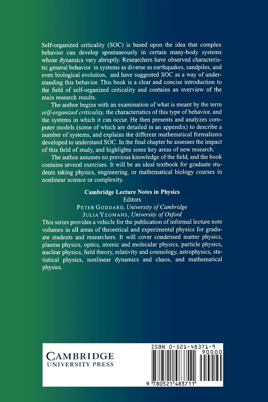Rückseite: 9780521483711 | Self-Organized Criticality | Henrik Jeldtoft Jensen | Taschenbuch