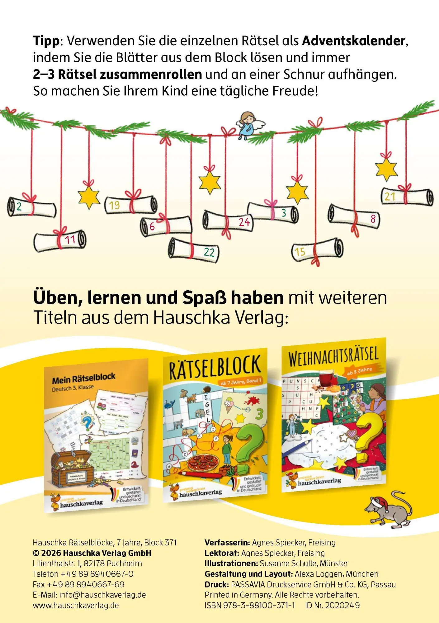 Bild: 9783881003711 | Weihnachtsrätsel - Rätselblock ab 7 Jahre | Agnes Spiecker | Buch