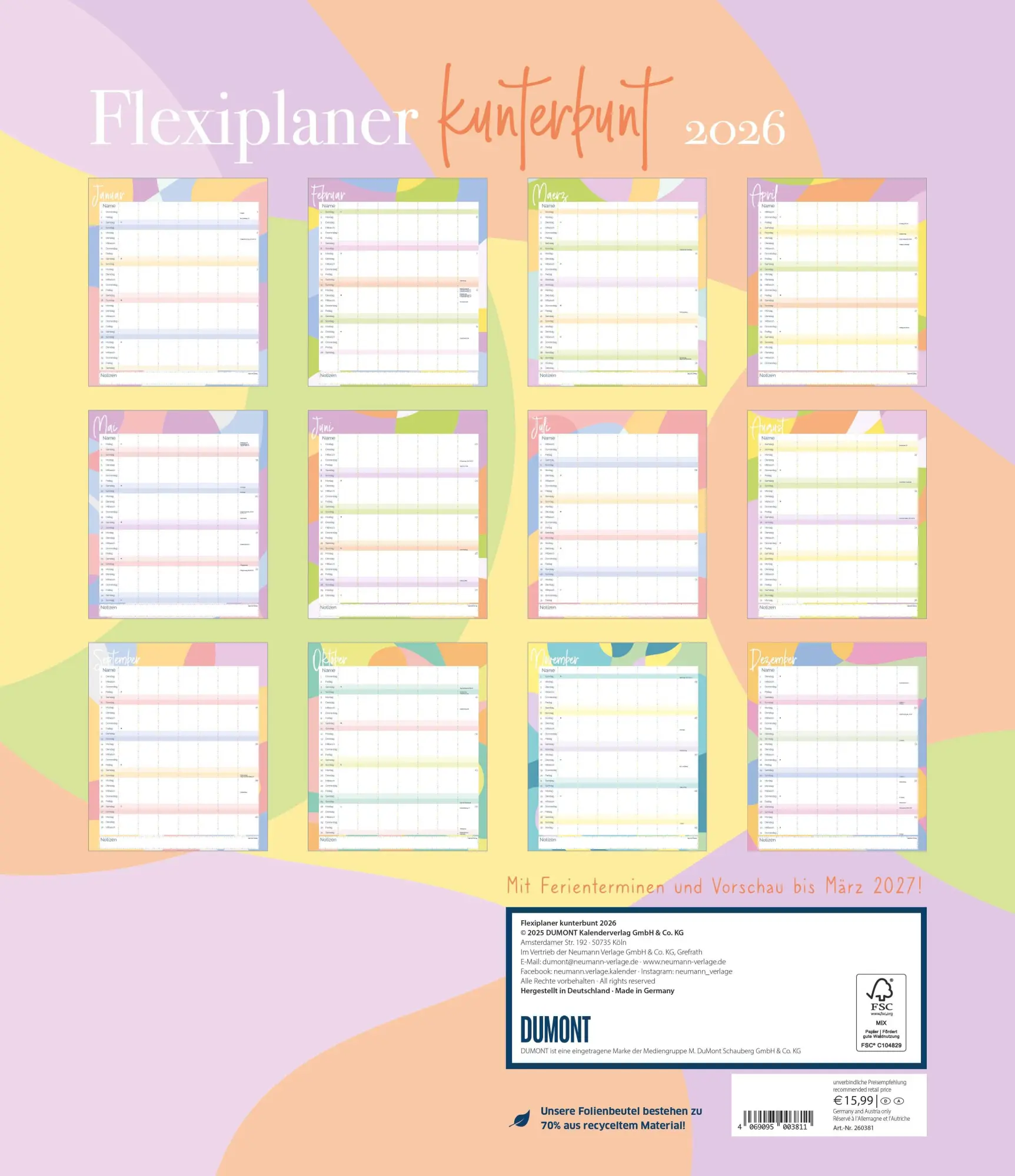 Bild: 4069095003811 | Flexiplaner kunterbunt 2026 | Kalender | DuMont (Kalender) | 14 S.