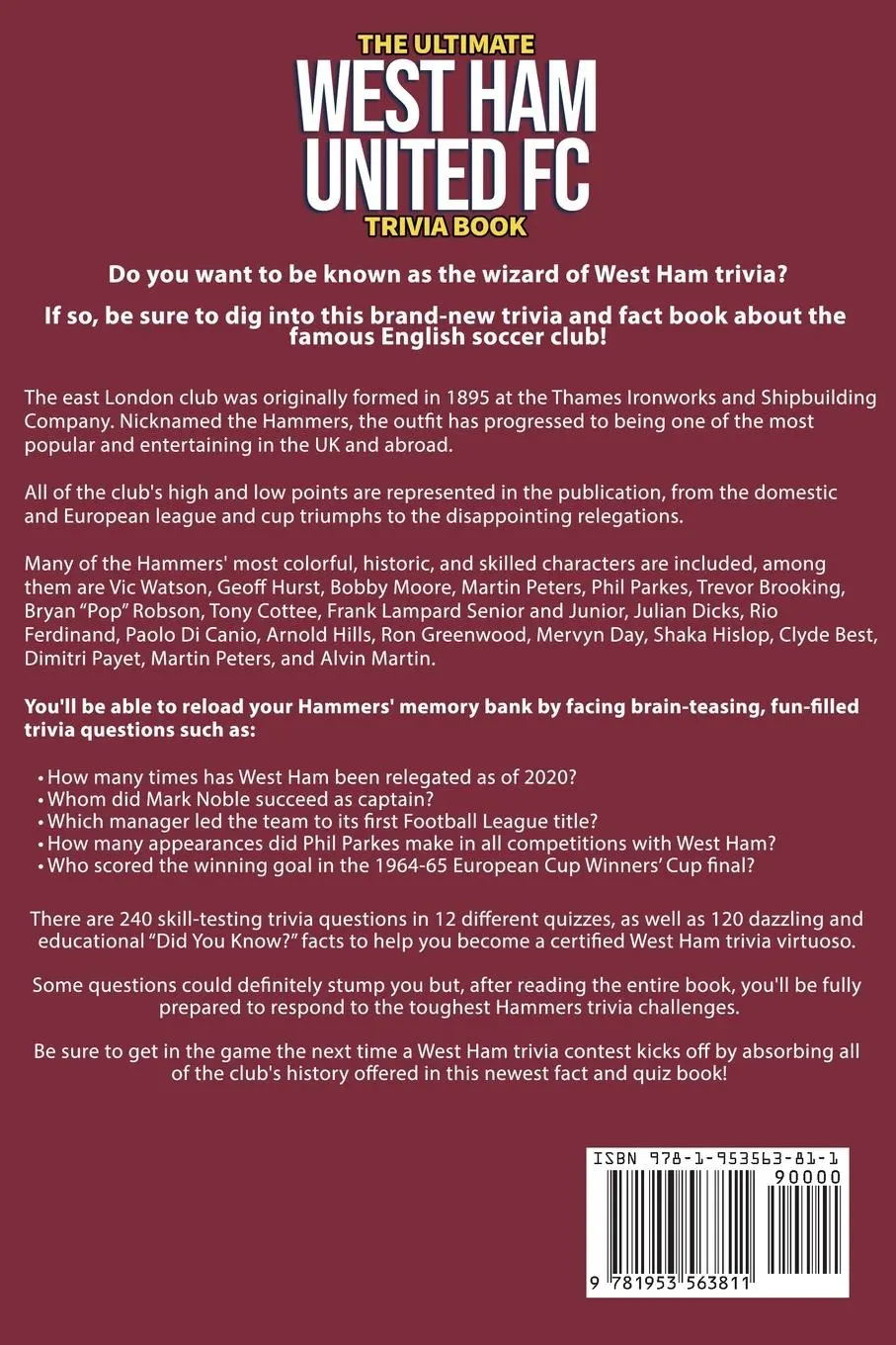 Rückseite: 9781953563811 | The Ultimate West Ham United Trivia Book | Ray Walker | Taschenbuch