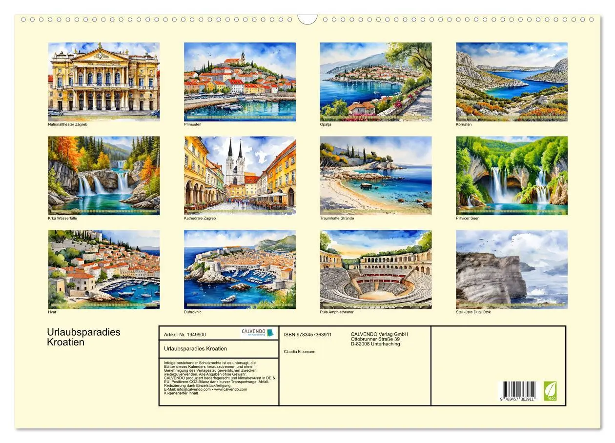 Bild: 9783457363911 | Urlaubsparadies Kroatien (Wandkalender 2026 DIN A2 quer), CALVENDO...