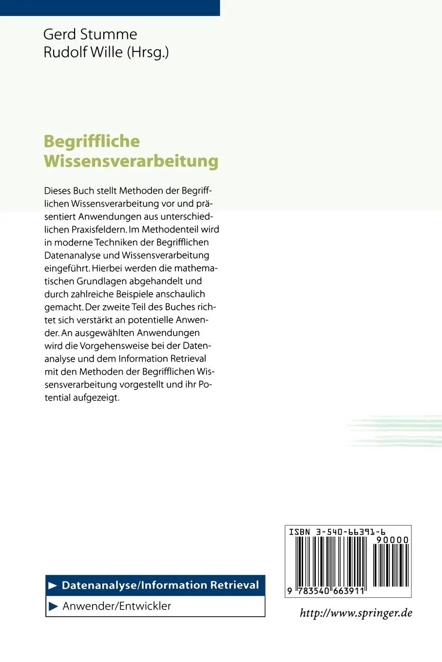 Rückseite: 9783540663911 | Begriffliche Wissensverarbeitung | Methoden und Anwendungen | Buch