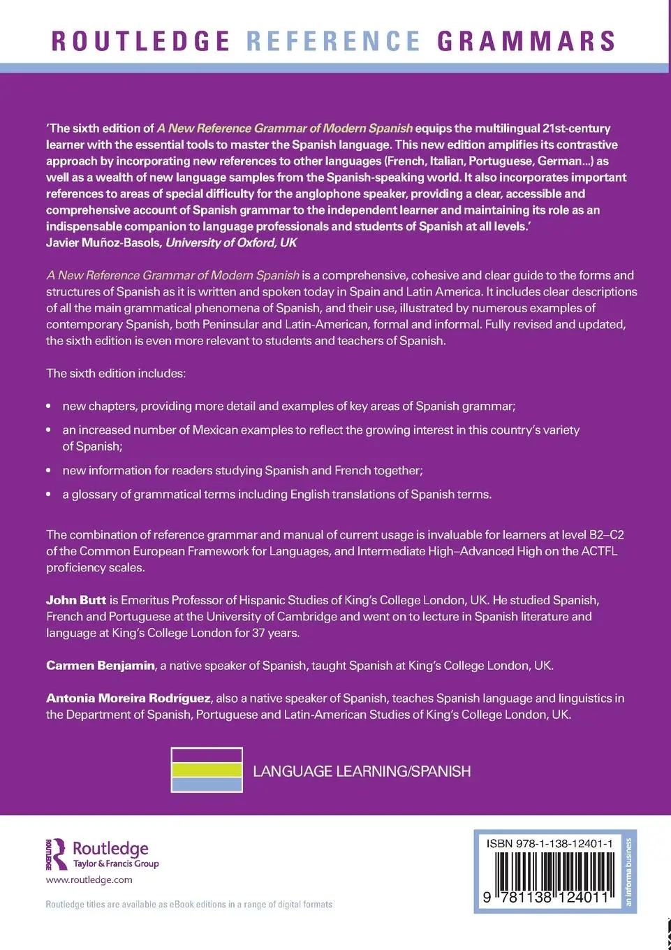 Rückseite: 9781138124011 | A New Reference Grammar of Modern Spanish | Rodriguez (u. a.) | Buch