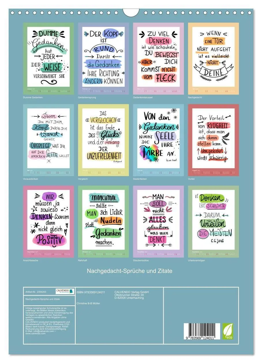 Bild: 9783569124011 | Nachgedacht-Sprüche und Zitate (Wandkalender 2027 DIN A3 hoch),...