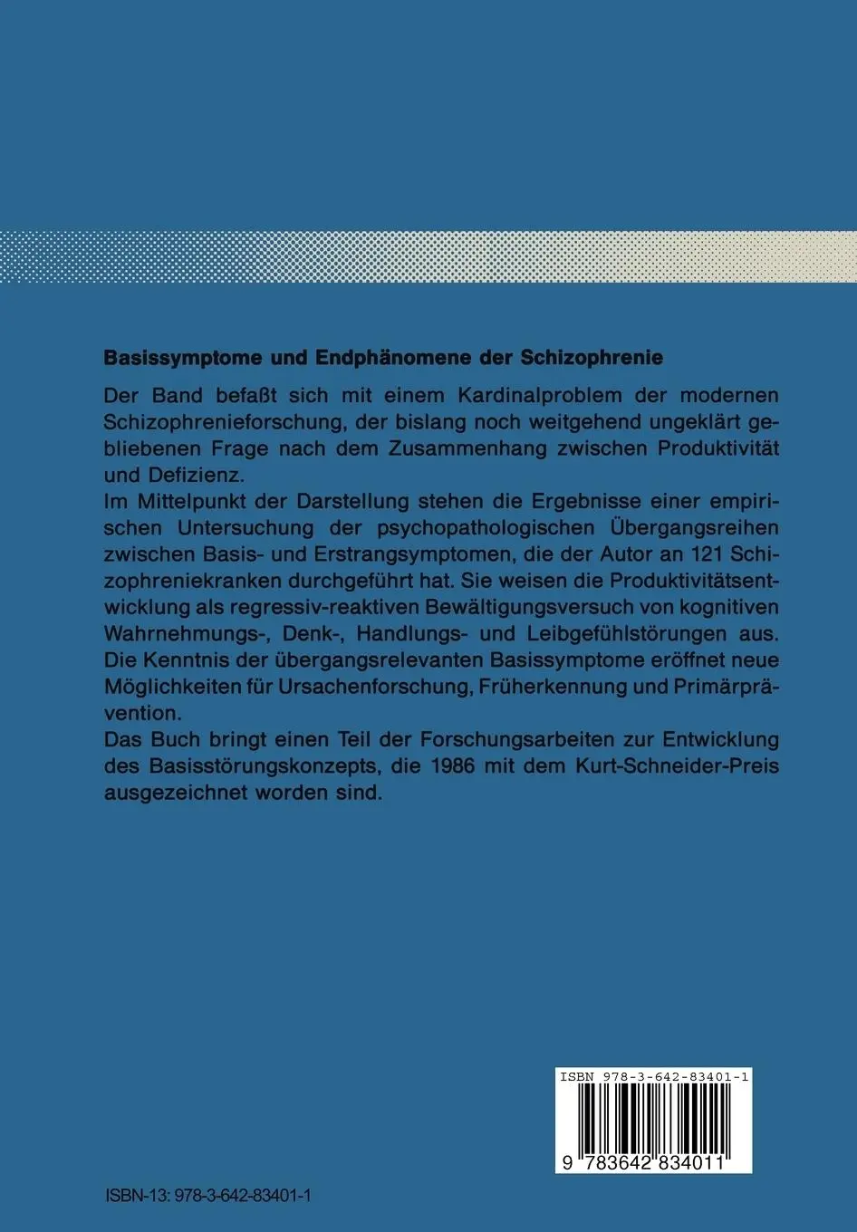 Rückseite: 9783642834011 | Basissymptome und Endphänomene der Schizophrenie | Klosterkötter | xi