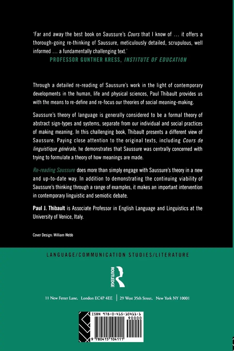 Rückseite: 9780415104111 | Re-reading Saussure | The Dynamics of Signs in Social Life | Thibault