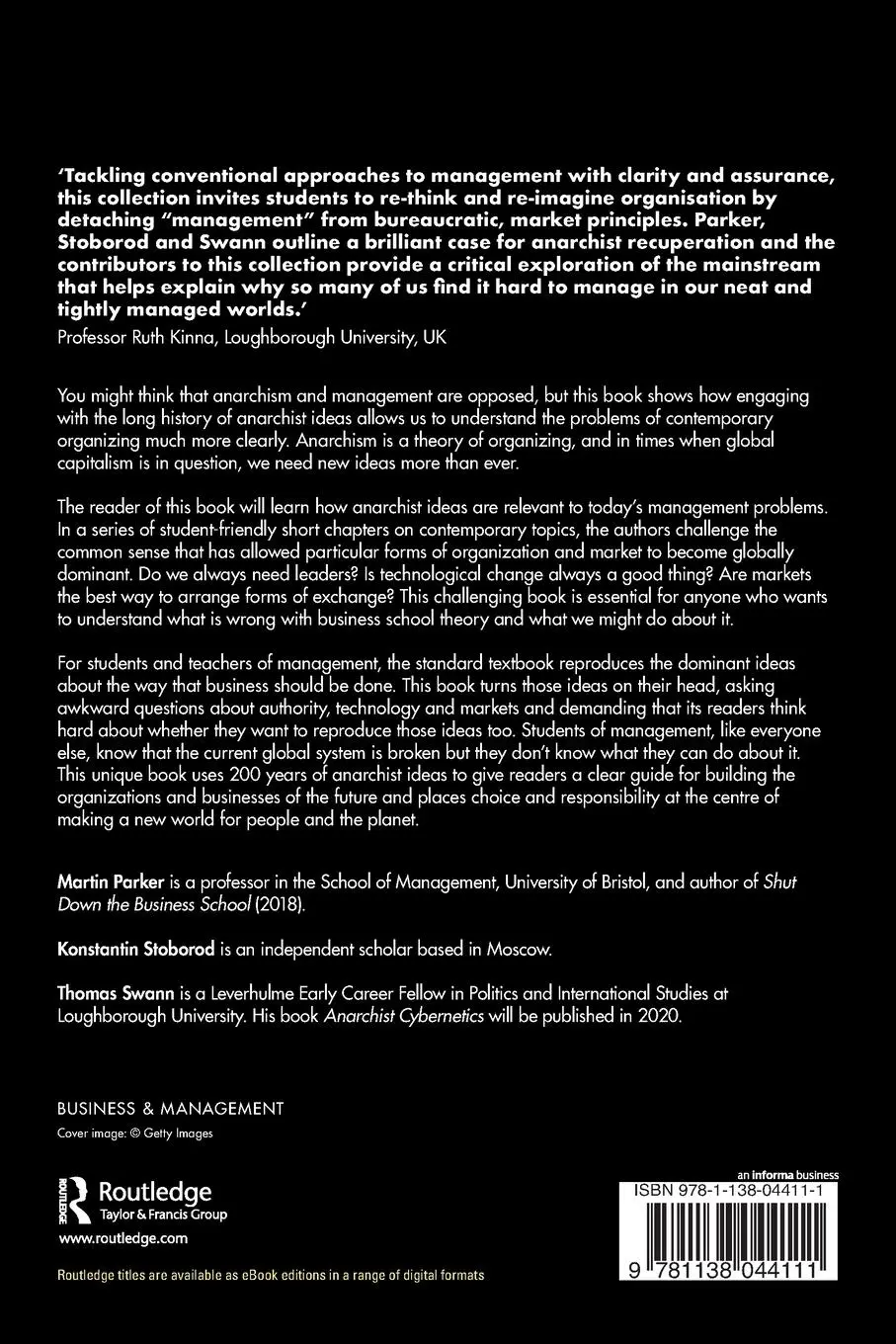 Rückseite: 9781138044111 | Anarchism, Organization and Management | Martin Parker (u. a.) | Buch