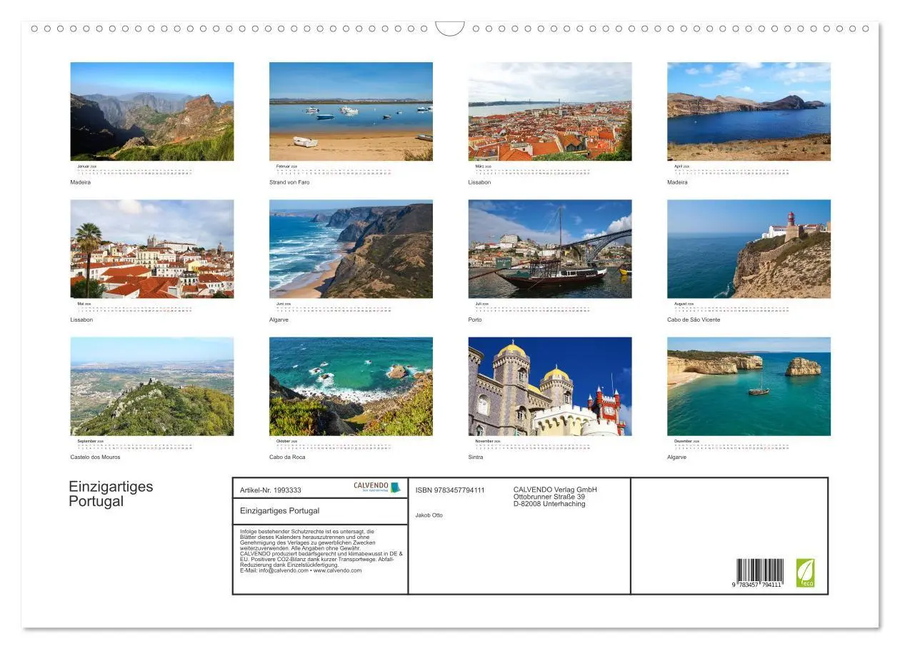 Bild: 9783457794111 | Einzigartiges Portugal (Wandkalender 2026 DIN A2 quer), CALVENDO...