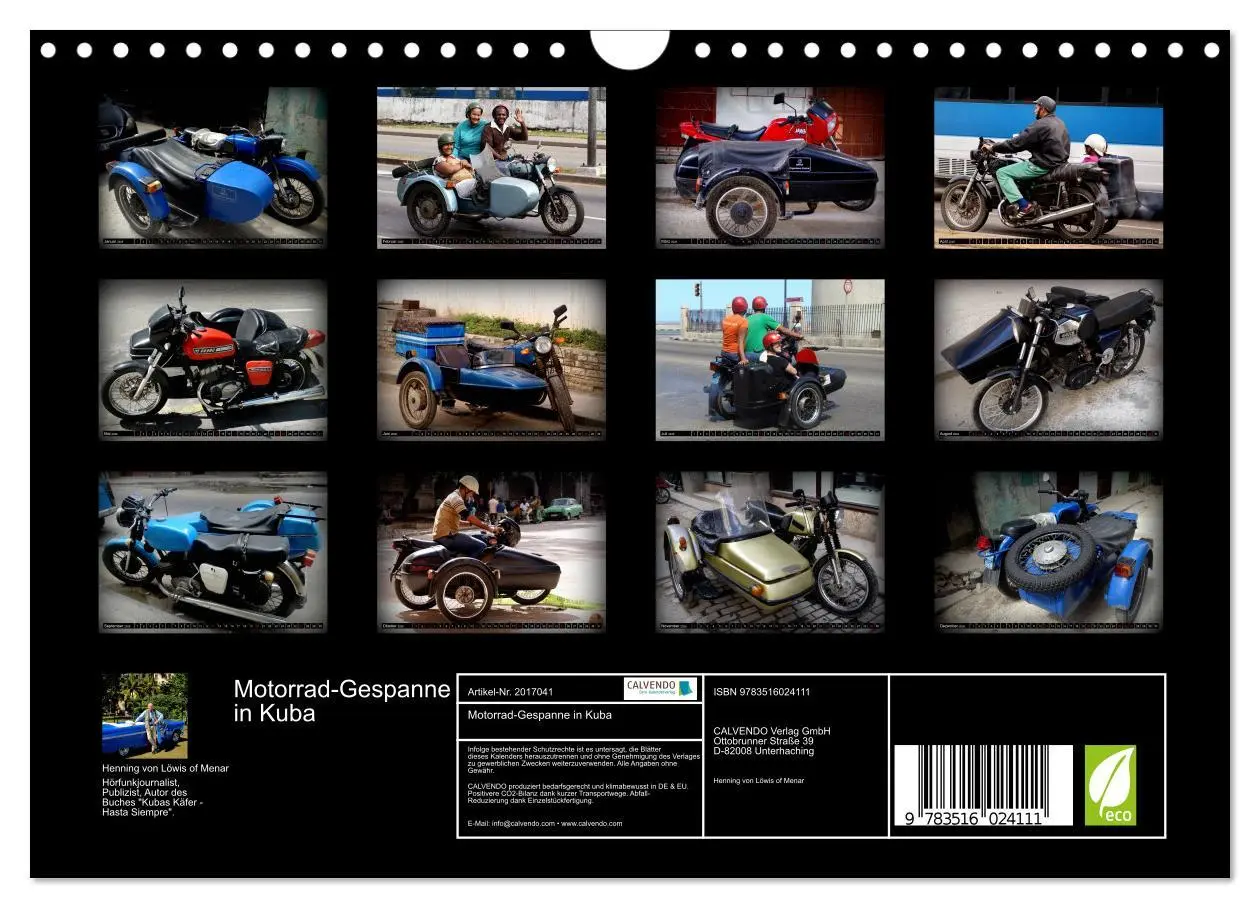 Bild: 9783516024111 | Motorrad-Gespanne in Kuba (Wandkalender 2026 DIN A4 quer), CALVENDO...