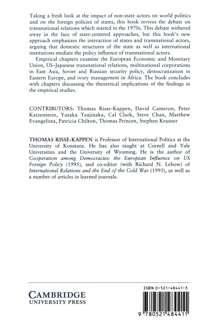 Rückseite: 9780521484411 | Bringing Transnational Relations Back in | Thomas Risse-Kappen (u. a.)