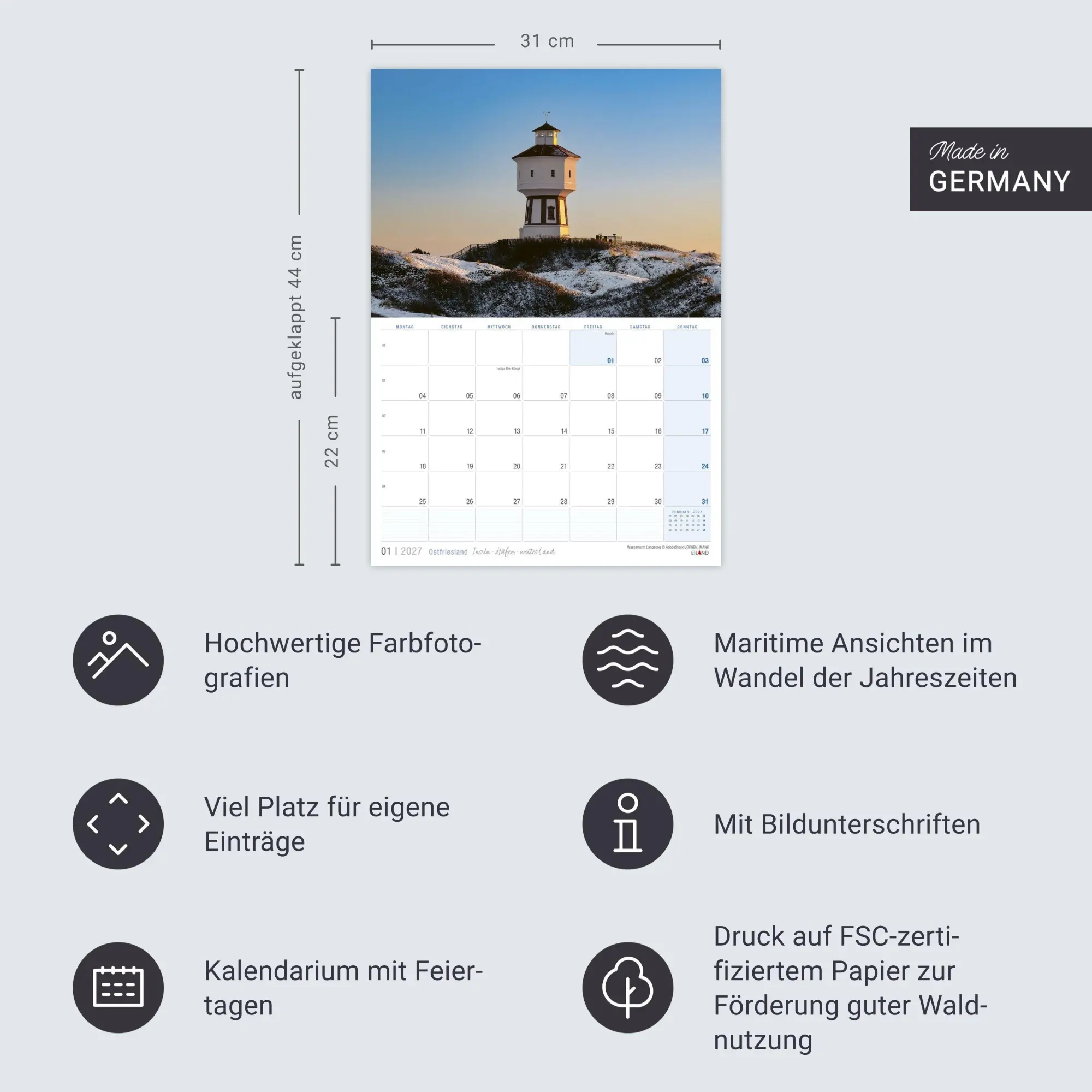 Bild: 9783964024411 | Ostfriesland Kalender 2027 - Inseln · Häfen · weites Land | Eiland