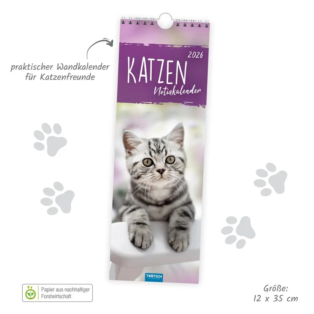 Bild: 9783988024411 | Trötsch Streifenkalender Katzen 2026 Notizkalender | KG | Kalender