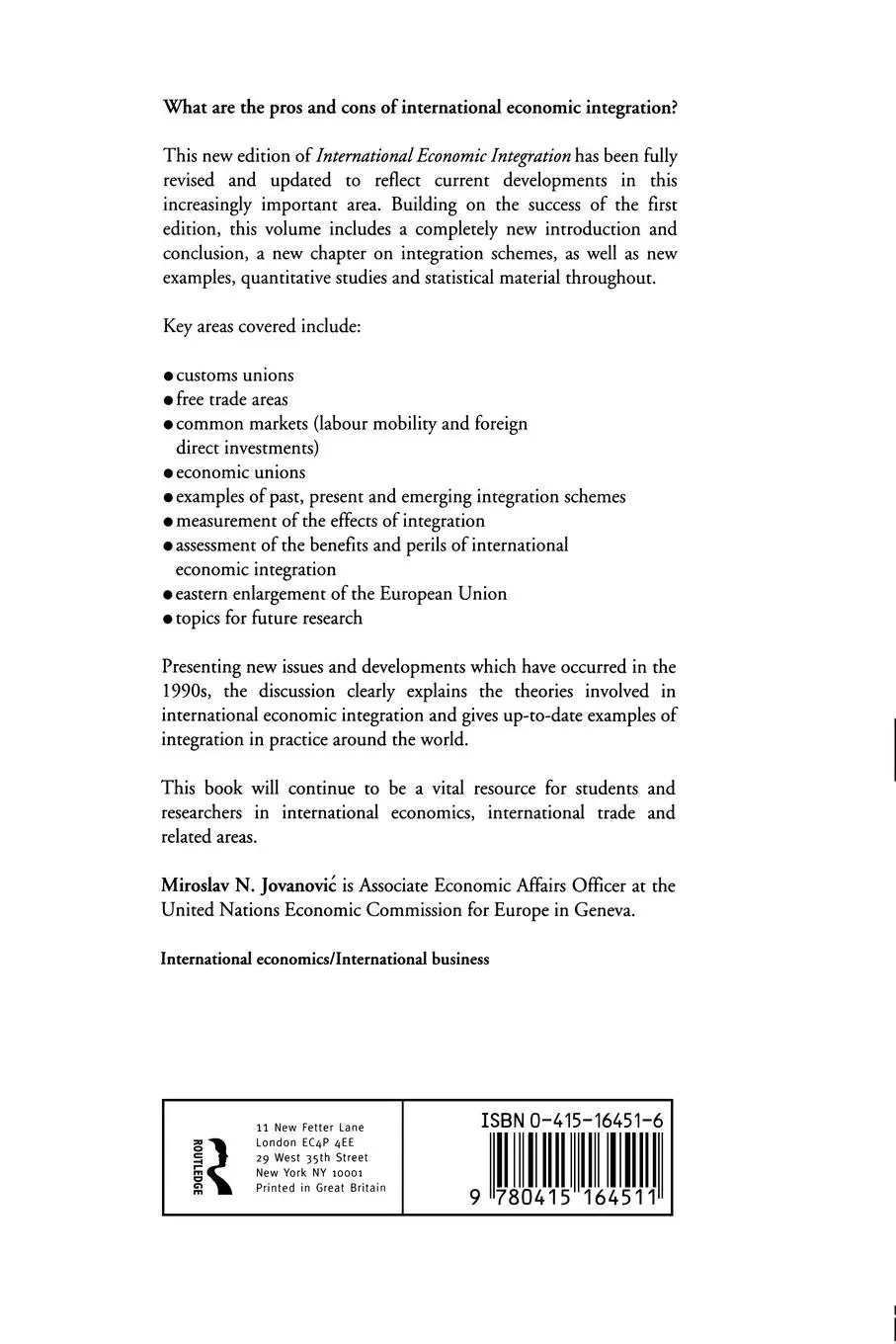 Rückseite: 9780415164511 | International Economic Integration | Limits and Prospects | Jovanovic
