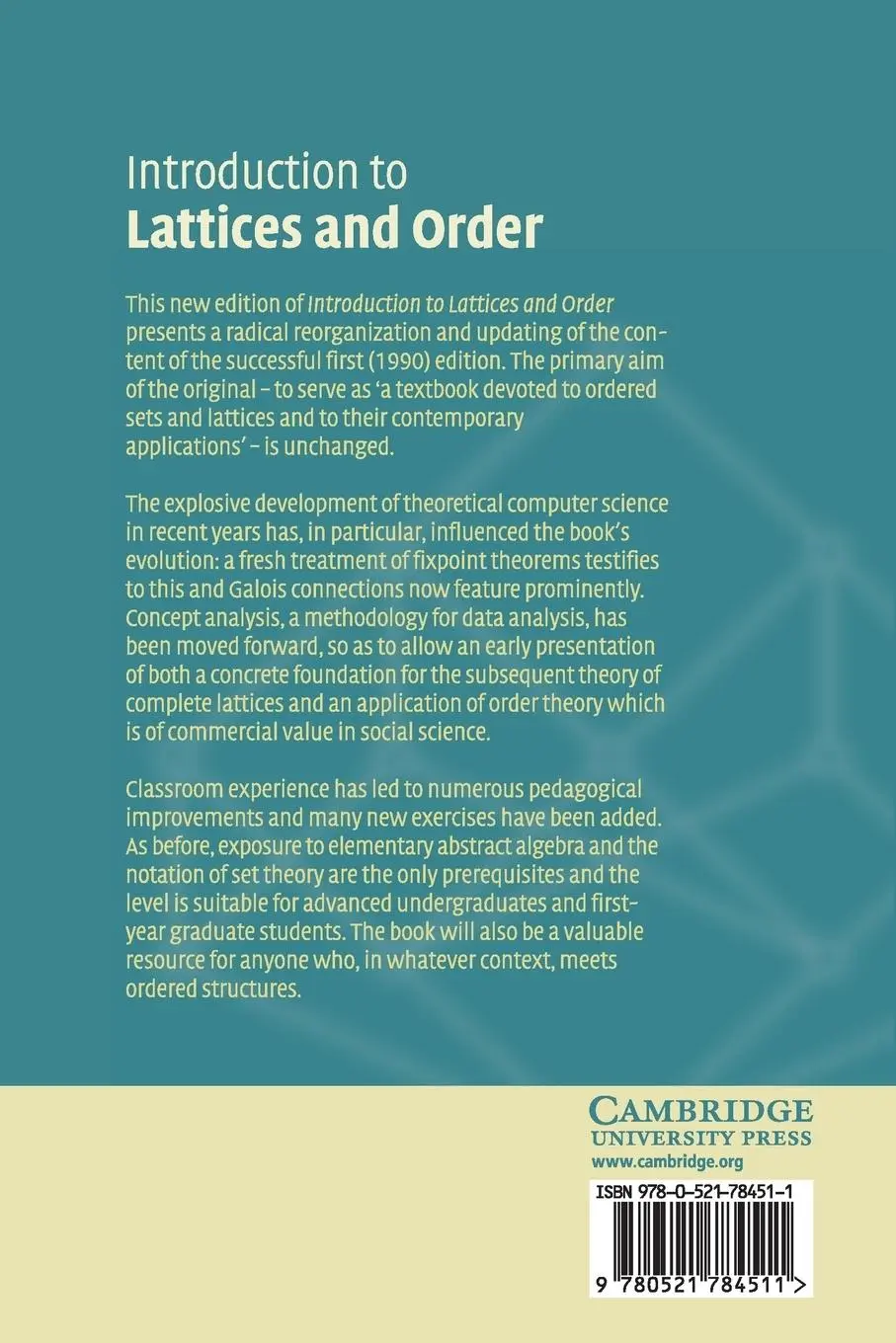 Rückseite: 9780521784511 | Introduction to Lattices and Order | B. A. Davey (u. a.) | Taschenbuch