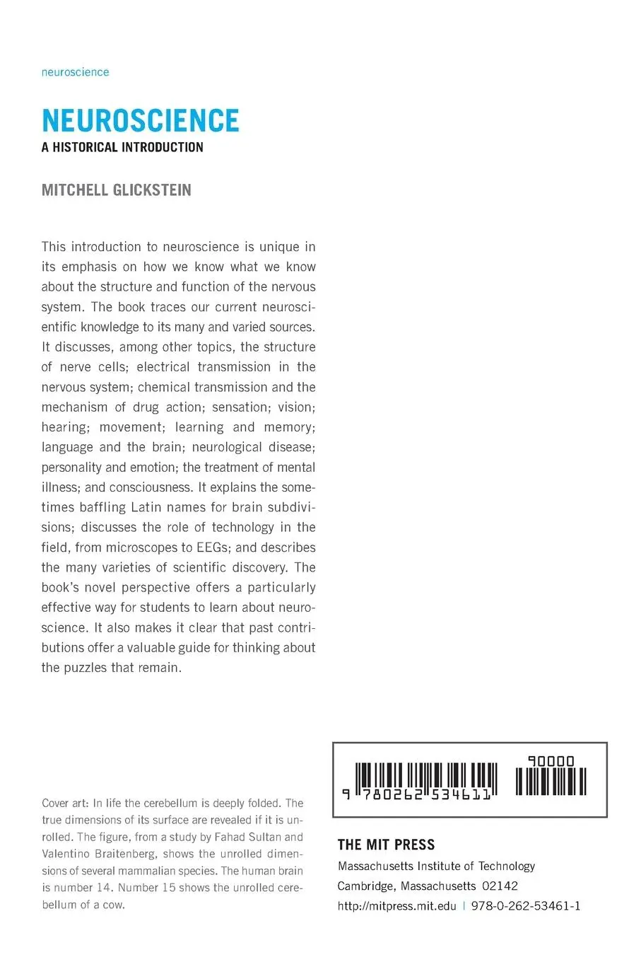 Rückseite: 9780262534611 | Neuroscience | A Historical Introduction | Mitchell Glickstein | Buch