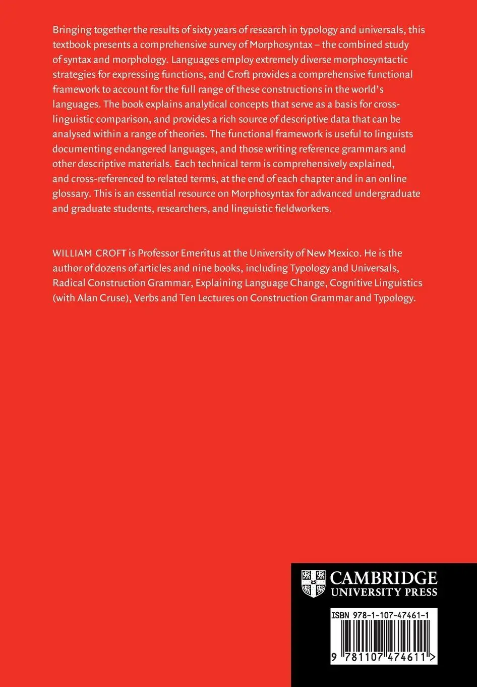 Rückseite: 9781107474611 | Morphosyntax | Constructions of the World's Languages | William Croft