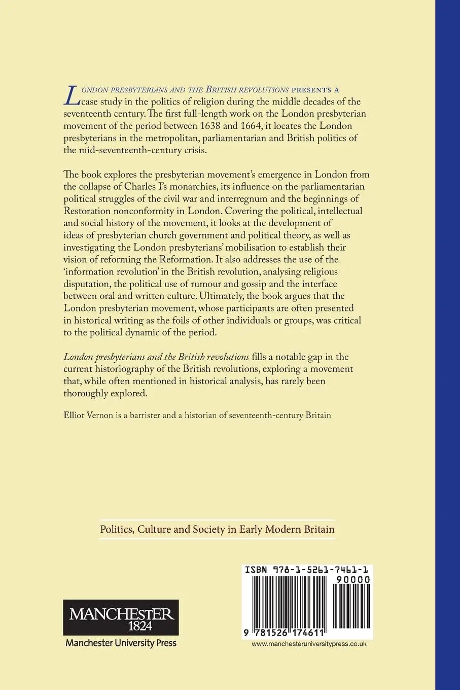 Rückseite: 9781526174611 | London presbyterians and the British revolutions, 1638-64 | Vernon
